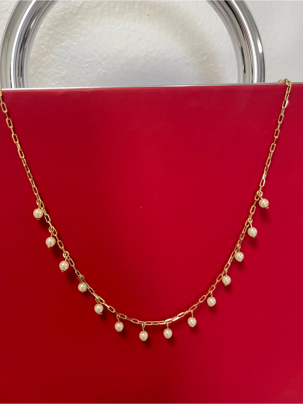 Gold Chain Necklace with White Pearl Drops - Women Jewelry